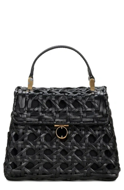 Cult Gaia Sybil Leather-trimmed Rattan And Canvas Shoulder Bag In Black