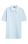 Versace Medusa Head Embroidery Polo Shirt In Pastel Blue White