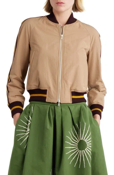 Dries Van Noten Valory Tape Bomber Varsity Jacket In Nude