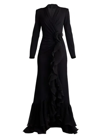 Tadashi Shoji Women's Ruffle-trimmed Crepe Gown In Black