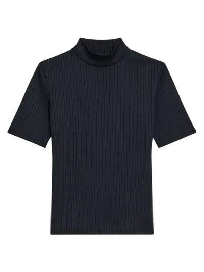 Theory Mock Neck Short-sleeve Top In Rib Knit In Black