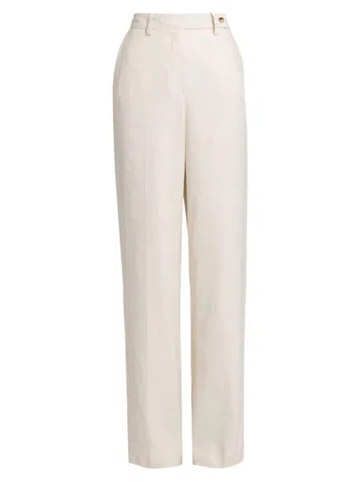 Kiton Wide-leg Cotton Linen Trousers In White