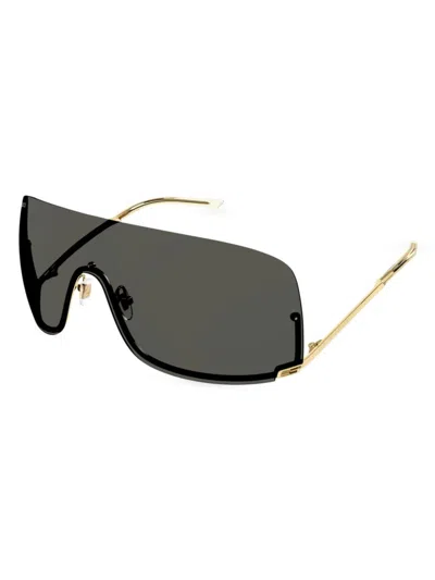 Gucci Rimless Metal Shield Sunglasses In Gold Grey