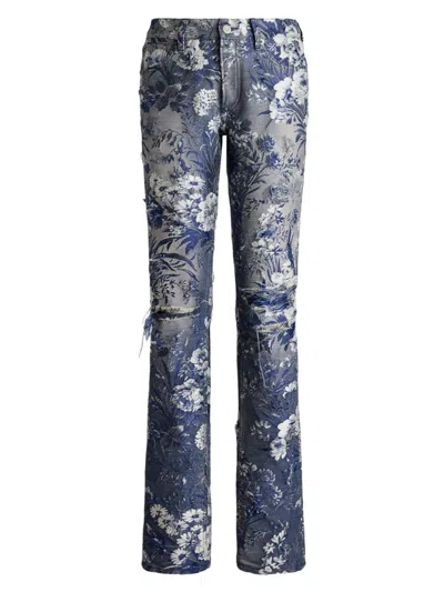 Ralph Lauren 160 Slim Floral Distress Skinny-leg Jeans In Navy Multi