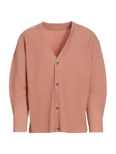 Issey Miyake Pleated Cardigan In Dull Pink