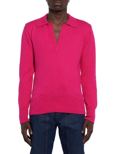 Winnie New York Men's Harry Bouclé Knit Polo Jumper In Hot Pink