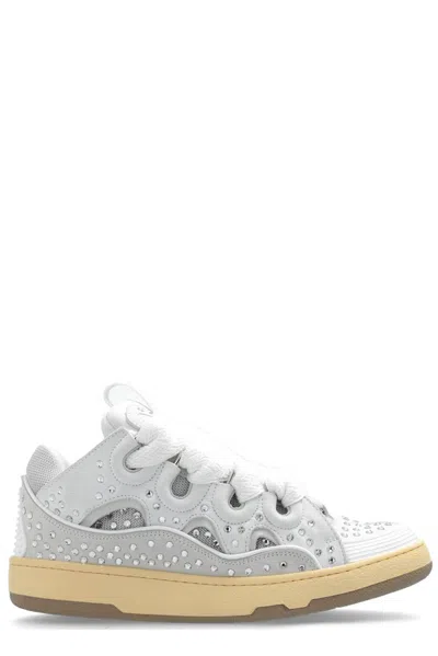 Lanvin Curb Embellished Leather Sneakers In Ivory