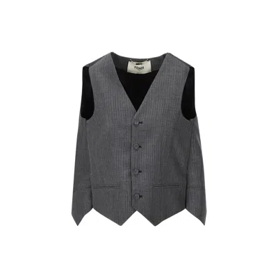 Fendi Pinstriped Wool Waistcoat In Grey