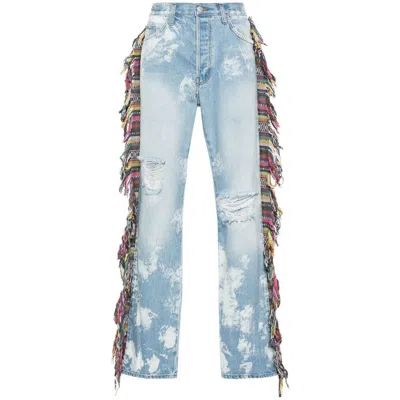 Alchemist Fringed Bleached Jeans In Blue