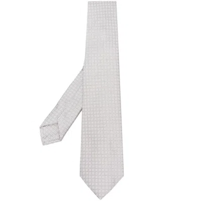 Barba Embroidered Silk Tie In Grey