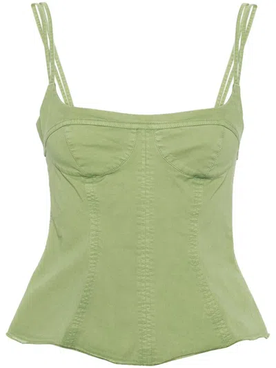 Stella Mccartney Corset-style Cotton Peplum Top In Green