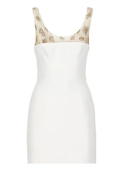 Elisabetta Franchi Rhinestone Embellished Sleeveless Mini Dress In White