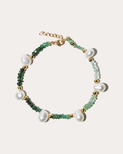 Jia Jia Women's Ombré Emerald & Pearl Beaded Anklet In Green