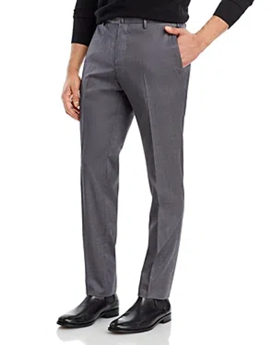 Pt Torino Slim Fit Flat Front Wool Trousers In Medium Grey Melange