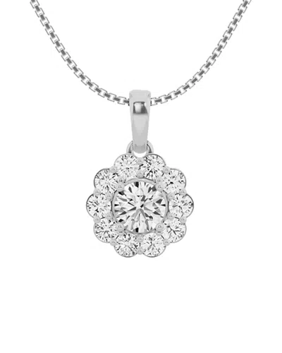 Lab Grown Diamonds 14k 1.00 Ct. Tw. Lab Grown Diamond Halo Pendant Necklace In White
