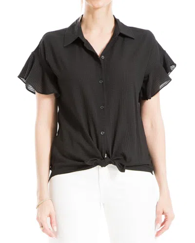 Max Studio Text Grid Tie Front Camp Shirt In Black