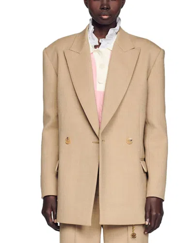 Sandro Wool-blend Suit Blazer In Brown