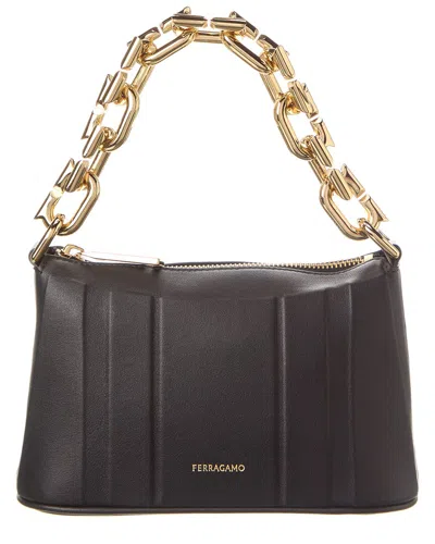 Ferragamo New Gancini Chain Leather Mini Bag In Black