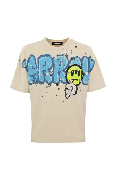 Barrow Cotton T-shirt With Teddy And Shaka Smile Print In Turtledove