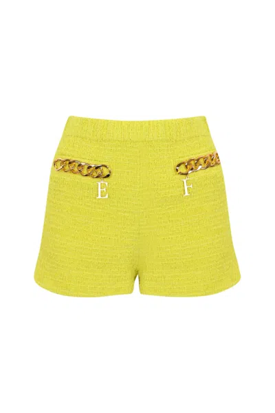 Elisabetta Franchi Tweed Shorts With Logo Chain In Cedro