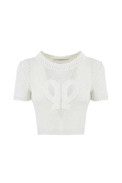 Philosophy Di Lorenzo Serafini Stretch Mesh Crop Sweater Double P In White