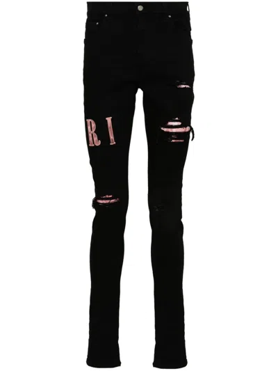 Amiri Logo贴花紧身牛仔裤 In Black