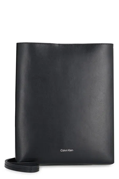 Calvin Klein Leather Crossbody Bag In Black