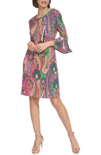 Tommy Hilfiger Petite Jaipur Paisley Bell-sleeve Sheath Dress In Taffy Pink Multi