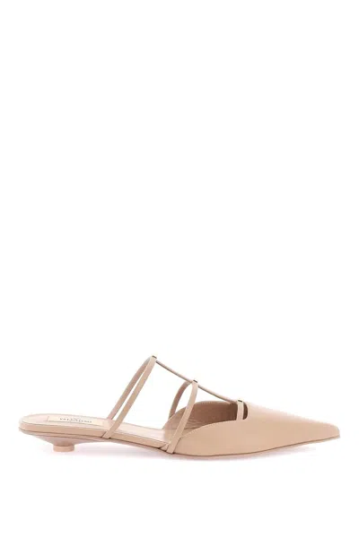 Valentino Garavani Smooth Leather Rockstud Wispy Mules In Neutro