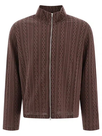 Our Legacy Shrunken Cable-jacquard Cotton-blend Track Top In Brown