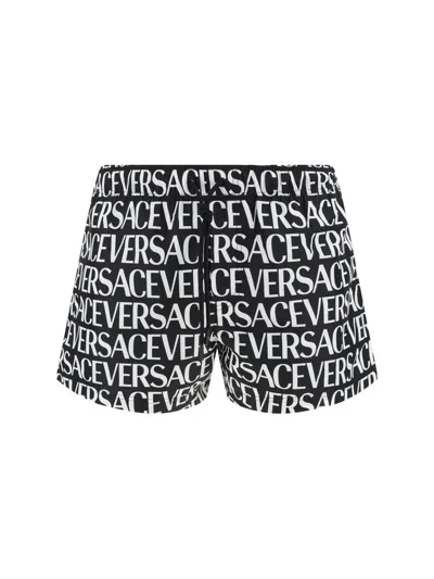 Versace Logo-print Swim Shorts In Black