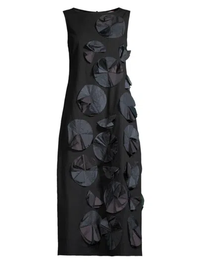 Frances Valentine Women's Origami Flower Cotton Poplin Midi-dress In Black