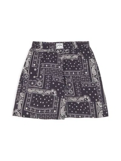 Palm Angels Little Boy's & Boy's Astro Paisley Shorts In Navy Blue Off White