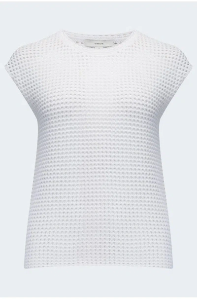 Vince Open Stitch Cotton Sweater In Optic White