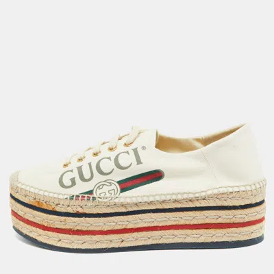 Pre-owned Gucci Off White Canvas Logo Lilibeth Espadrille Sneakers Size 39