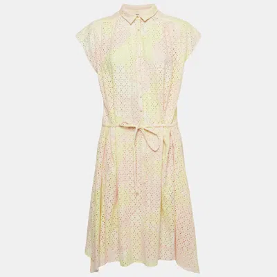 Pre-owned Zadig & Voltaire Pastel Pink/yellow Eyelet Cotton Requiem Camou Dress L