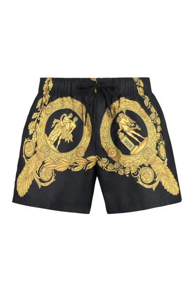 Versace Printed Swim Shorts In Black