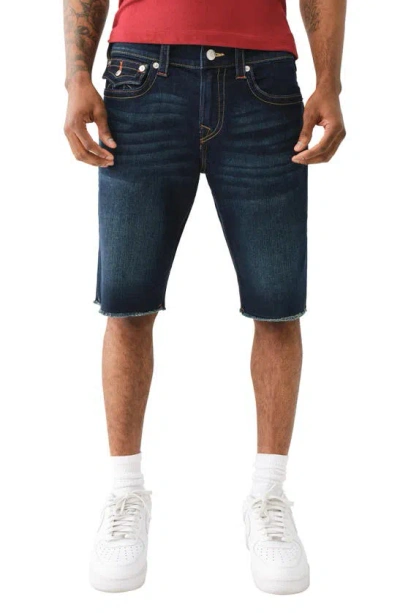 True Religion Brand Jeans Ricky Big T Straight Leg Cutoff Shorts In Dark Wash