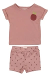 Maniere Babies' Berry Rib Knit Top & Shorts Set In Mauve