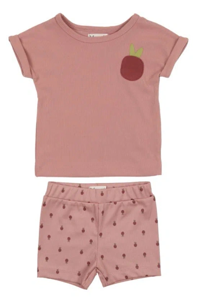 Maniere Babies' Manière Berry Rib Knit Top & Shorts Set In Mauve