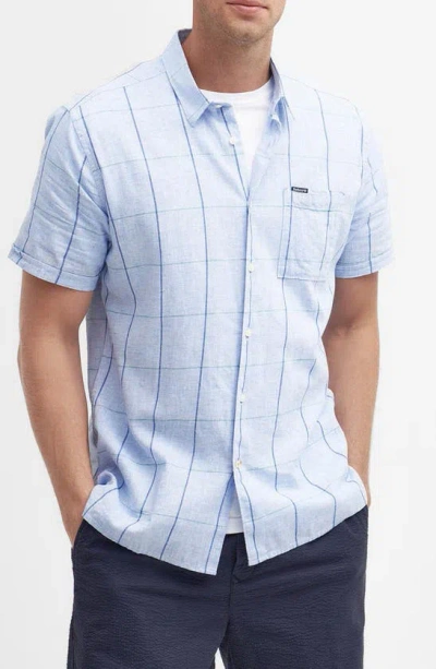 Barbour Swaledale Check Short Sleeve Linen & Cotton Button-up Shirt In Blue