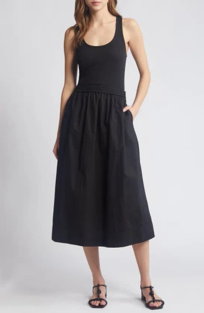 Nation Ltd Sadelle Stretch Cotton Midi Dress In 乌黑