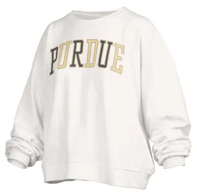 Pressbox White Purdue Boilermakers Janise Waist Length Oversized Pullover Sweatshirt