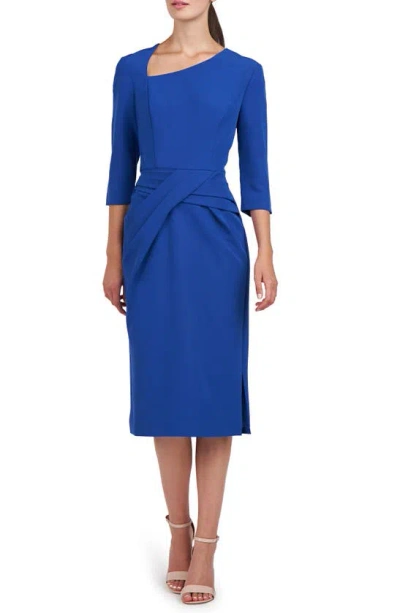 Kay Unger Alexa Asymmetric Midi Cocktail Dress In Sapphire