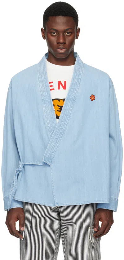 Kenzo Cotton Denim Kimono Jacket In Blue