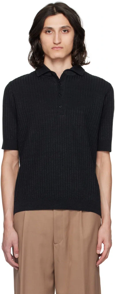 Lardini Open-knit Polo Shirt In Black