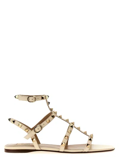 Valentino Garavani Rockstud Leather Sandals In Neutrals