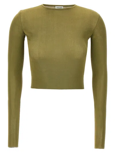 Saint Laurent Knit Cropped Top In Green