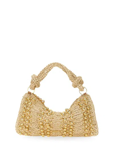 Cult Gaia Hera Beaded Raffia Nano Shoulder Bag In Beige