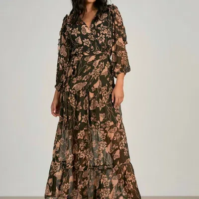 Elan Cosmo Wrap Maxi Dress In Napa Print In Brown